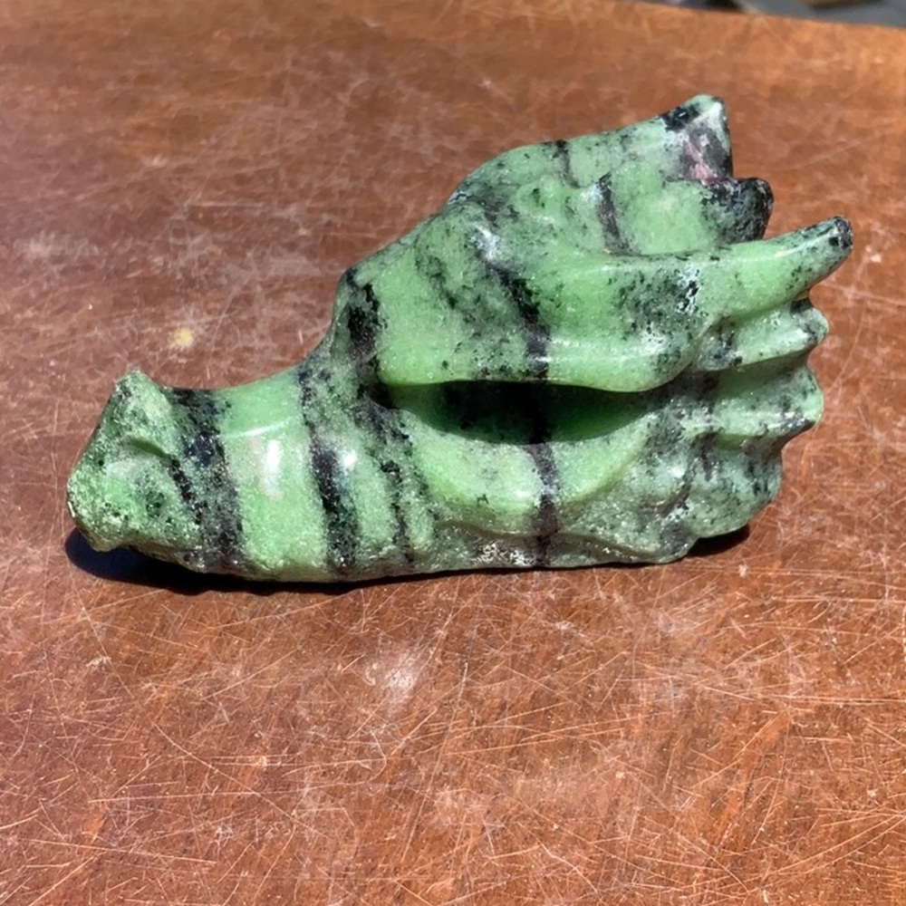 RUBY ZOISITE HAND CARVED DRAGON SKULL